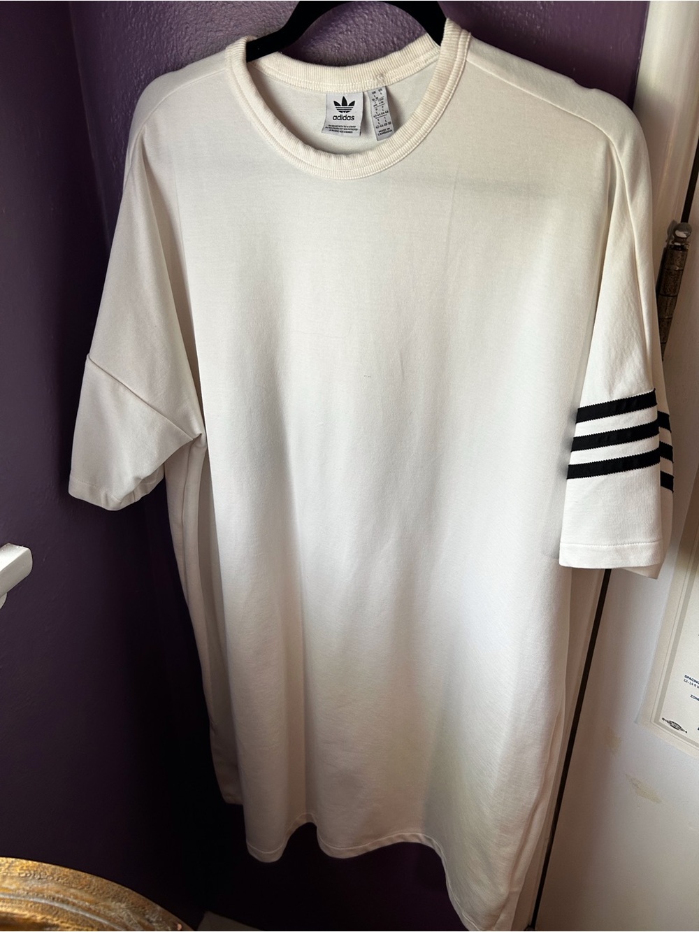 adidas White Short Sleeve Tee with Black Three-Stripes Sleeve
